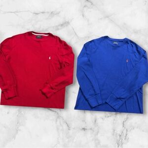 Lot of 2 Polo by Ralph Lauren Men's Waffle Knit Shirt Red and Blue Large